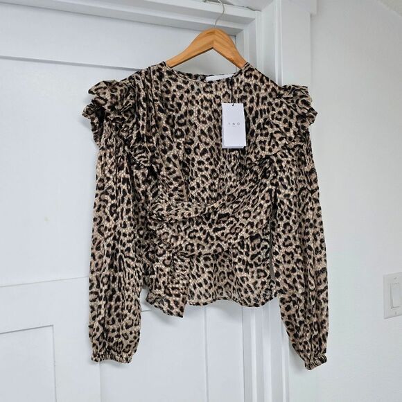 🆕️ IRO Magena Fil Coupé Chiffon Puff Sleeve Ruffle Long Sleeve Blouse Leopard - Picture 5 of 15